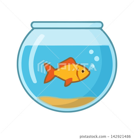 Adorable cartoon style graphic of a playful goldfish inside a transparent aquarium. Adorable cartoon style graphic of a playful goldfish inside a transparent aquarium. 142921486
