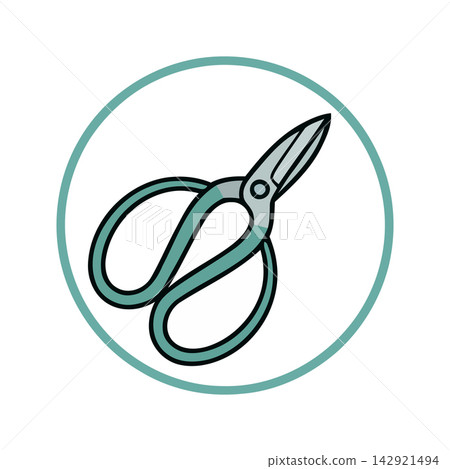 Clean vector line drawing of a pair of scissors icon used for graphic design, crafts, fashion, or tailoring concepts. Clean vector line drawing of a pair of scissors icon used for graphic design, crafts, fashion, or tailoring concepts. 142921494