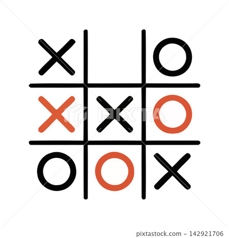 Minimalist vector illustration of tic tac toe symbols (X O) on a simple grid, representing game strategy and choice. Minimalist vector illustration of tic tac toe symbols (X O) on a simple grid, representing game strategy and choice. 142921706