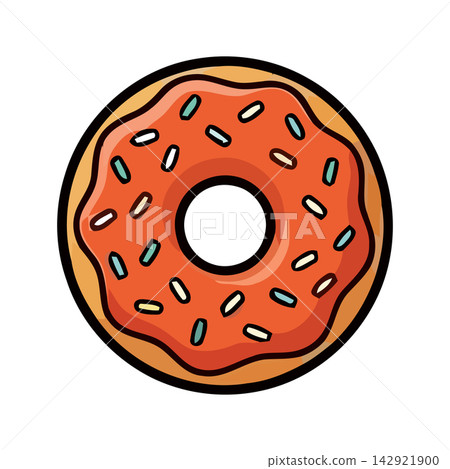Vector graphic of a stylized, colorful doughnut, perfect for bakery designs or sweet treats themed branding. 142921900