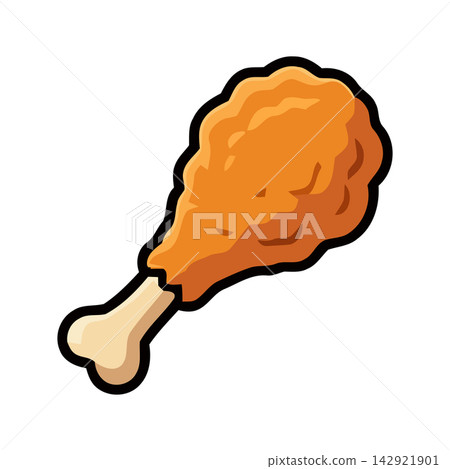 Cute and appetizing cartoon drawing of a golden fried chicken leg, perfect for food themes. Cute and appetizing cartoon drawing of a golden fried chicken leg, perfect for food themes. 142921901