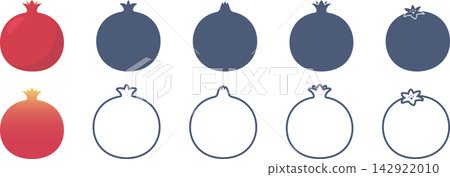 A set of pomegranate fruit icons and illustrations in various designs. A set of pomegranate fruit icons and illustrations in various designs. 142922010