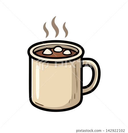 Cute line art drawing of a steaming hot coffee or tea mug. Cute line art drawing of a steaming hot coffee or tea mug. 142922102