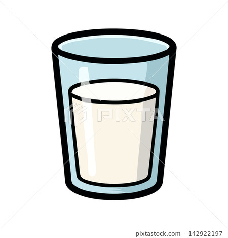 Clean vector illustration of a drinking glass filled with white liquid, perfect for icons or graphic designs. 142922197