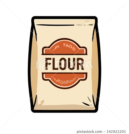 Rustic drawing of a sack labeled 'Flour,' perfect for baking recipes, culinary concepts, or kitchen themed designs. Rustic drawing of a sack labeled 'Flour,' perfect for baking recipes, culinary concepts, or kitchen themed designs. 142922201