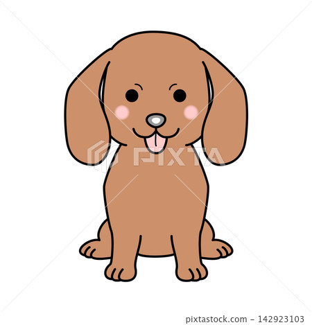 迷你臘腸犬的向量圖(光滑毛髮,紅色,全身像)。 迷你臘腸犬的向量圖(光滑毛髮,紅色,全身像)。 142923103