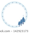 Snowflakes and coniferous trees in a circular frame 142923173