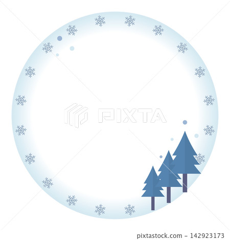 圓形畫框中的雪花和針葉樹 圓形畫框中的雪花和針葉樹 142923173