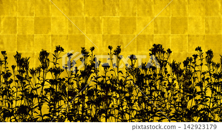 The seven autumn flowers, Eupatorium fortunei, depicted in a silhouette on a gold folding screen. The seven autumn flowers, Eupatorium fortunei, depicted in a silhouette on a gold folding screen. 142923179