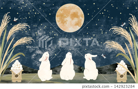 Rabbits enjoying the full moon on the fifteenth night Rabbits enjoying the full moon on the fifteenth night 142923284