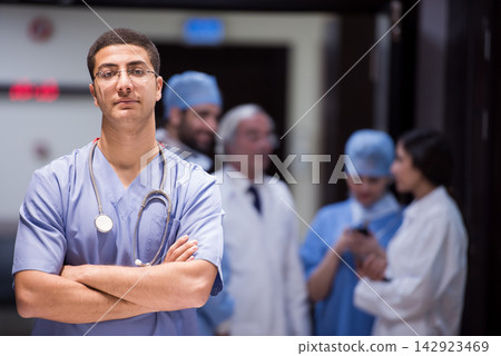 Modern Middle Eastern eye hospital surgery team meeting in a small clinic in Egypt Modern Middle Eastern eye hospital surgery team meeting in a small clinic in Egypt 142923469