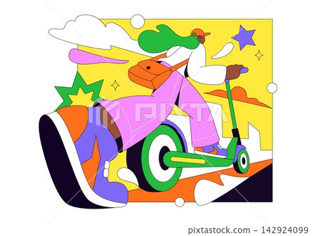Scooter Vector Illustration Featuring Urban Mobility, Electric Transport, City Commuting, and Modern Personal Travel Scooter Vector Illustration Featuring Urban Mobility, Electric Transport, City Commuting, and Modern Personal Travel 142924099