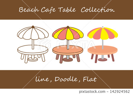 Beach Cafe Table Doodle, Line, Flat Style Beach Cafe Table Doodle, Line, Flat Style 142924562