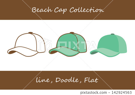 Beach Cap Doodle, Line, Flat Style 142924563