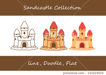 Sandcastle Doodle, Line, Flat Style Sandcastle Doodle, Line, Flat Style 142924920