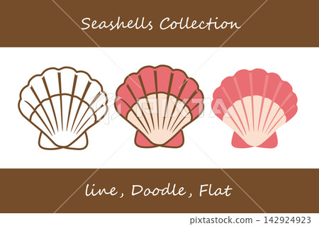 Seashells Doodle, Line, Flat Style Seashells Doodle, Line, Flat Style 142924923