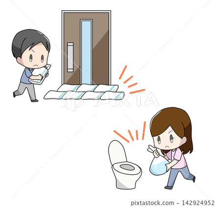 一組描繪人們採取措施應對洪水災害的插圖。 一組描繪人們採取措施應對洪水災害的插圖。 142924952