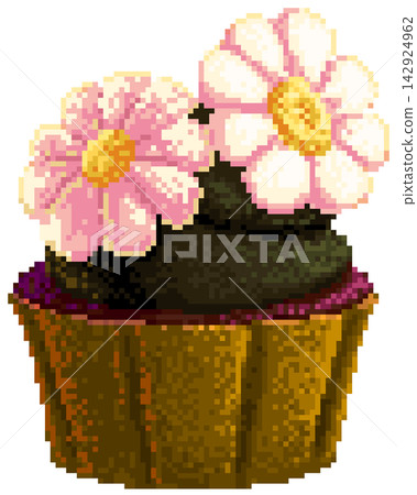 Daisy flower cupcake in pixel art Daisy flower cupcake in pixel art 142924962