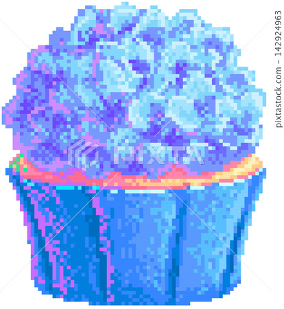 Hydrangea flower cupcake in pixel art Hydrangea flower cupcake in pixel art 142924963