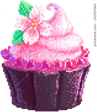 Sakura or cherry blossom flower cupcake in pixel art Sakura or cherry blossom flower cupcake in pixel art 142924964
