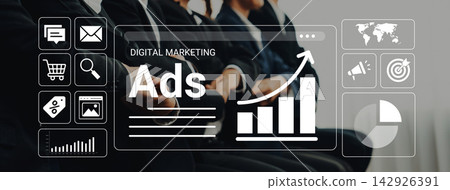Digital Marketing Strategy with Graphs and Icons Representing Ads, E-commerce, and Growth in Modern Business Environment Cyphers. Digital Marketing Strategy with Graphs and Icons Representing Ads, E-commerce, and Growth in Modern Business Environment Cyphers. 142926391