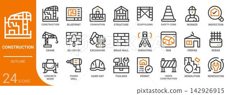 construction outline icon set,24 vector icons construction outline icon set,24 vector icons 142926915