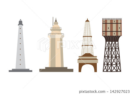 Lighthouse set. Flat illustration of lighthouse vector for web design Lighthouse set. Flat illustration of lighthouse vector for web design 142927023