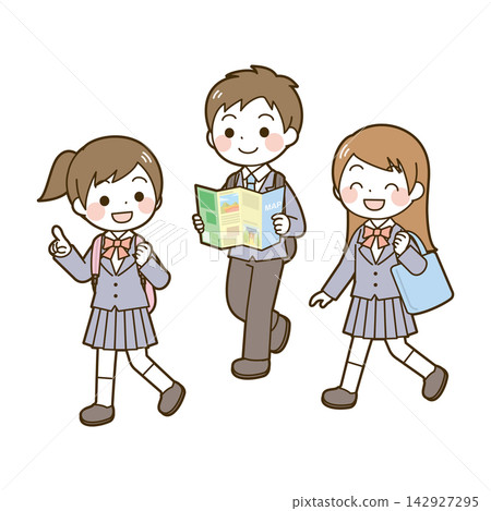 高中生參加學校旅行/遠足,步行(3人) 高中生參加學校旅行/遠足,步行(3人) 142927295