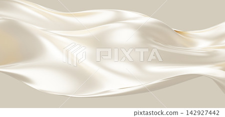 Luxury pearl fabric flowing with silk weave texture isolated on beige background 3D render Luxury pearl fabric flowing with silk weave texture isolated on beige background 3D render 142927442