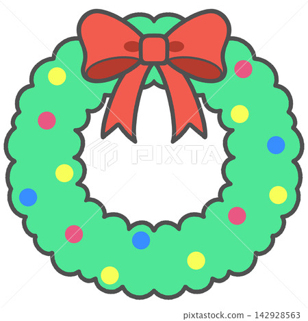 Cute Christmas Wreath with Bow and Holly 142928563