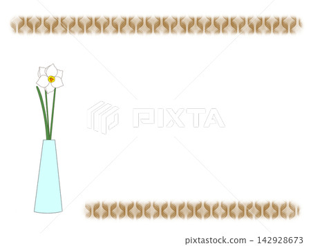 以日式圖案為特色的留言框，花瓶裡插著一朵水仙花。 142928673