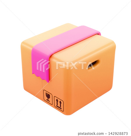 Cute online shopping/e-commerce icon, 3D illustration, shipping cardboard box. Cute online shopping/e-commerce icon, 3D illustration, shipping cardboard box. 142928873