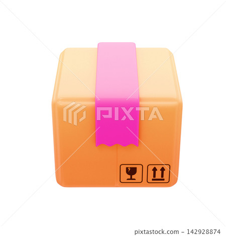 Cute online shopping/e-commerce icon, 3D illustration, shipping cardboard box. 142928874