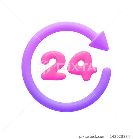Cute online shopping/e-commerce icon; 24-hour customer support. 142928884