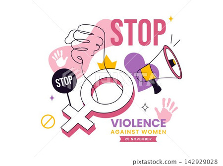 Stop Violence Against Women Vector Illustration Featuring Women's Rights, Gender Equality, Safety, Awareness, Empowerment, and Anti Violence Campaign 142929028