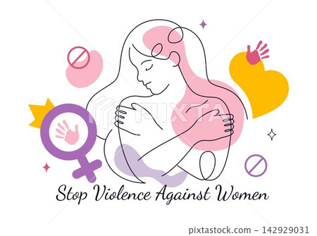 Stop Violence Against Women Vector Illustration Featuring Women's Rights, Gender Equality, Safety, Awareness, Empowerment, and Anti Violence Campaign Stop Violence Against Women Vector Illustration Featuring Women's Rights, Gender Equality, Safety, Awareness, Empowerment, and Anti Violence Campaign 142929031