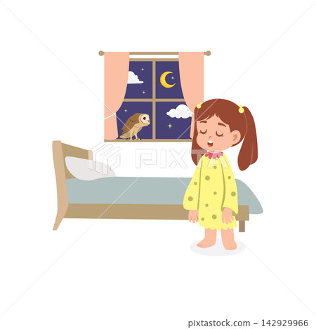a young girl sleepwalking in her bedroom at night a young girl sleepwalking in her bedroom at night 142929966