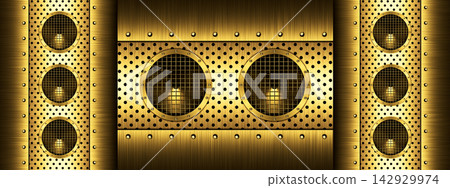 Futuristic audio speakers and metal panel industrial technology abstract design Futuristic audio speakers and metal panel industrial technology abstract design 142929974