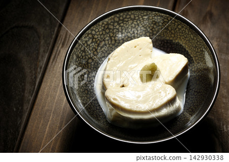 Fresh yuba (tofu skin) and wasabi Fresh yuba (tofu skin) and wasabi 142930338