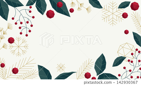 Winter background horizontal template with minimalist geometric pine leaves, berry, botanical leaves and snowflakes modern retro style have blank space Winter background horizontal template with minimalist geometric pine leaves, berry, botanical leaves and snowflakes modern retro style have blank space 142930367