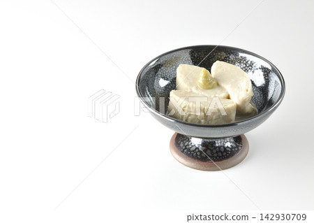 Fresh yuba (tofu skin) photographed against a white background. 142930709