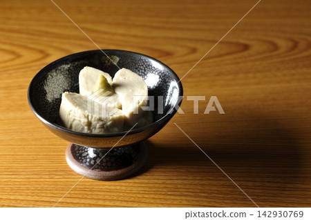 Fresh yuba (tofu skin) and wasabi Fresh yuba (tofu skin) and wasabi 142930769