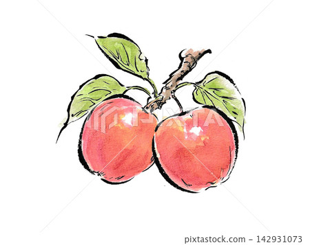 A watercolor-style illustration of an apple in the style of a picture postcard. A watercolor-style illustration of an apple in the style of a picture postcard. 142931073