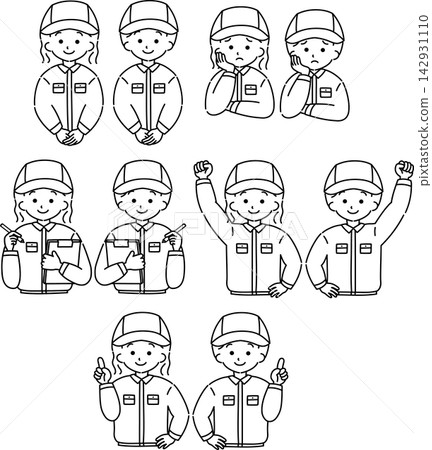 A set of people in work clothes (line art) A set of people in work clothes (line art) 142931110