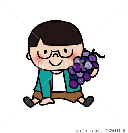 一個戴著眼鏡、頭髮柔軟的男孩,手裡拿著秋季水果。 一個戴著眼鏡、頭髮柔軟的男孩,手裡拿著秋季水果。 142931148