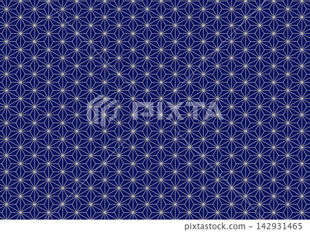 Japanese-style geometric background pattern with hemp leaf design in navy blue and beige. Japanese-style geometric background pattern with hemp leaf design in navy blue and beige. 142931465