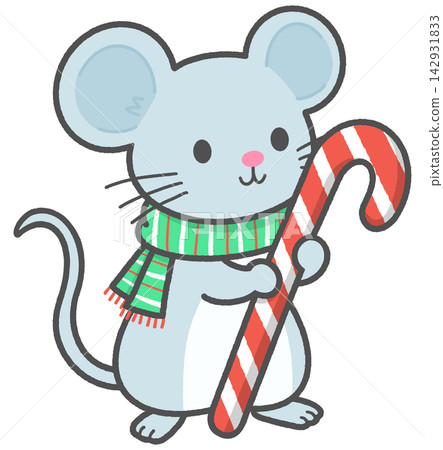 Cute Mouse with Scarf and Candy Cane Cute Mouse with Scarf and Candy Cane 142931833