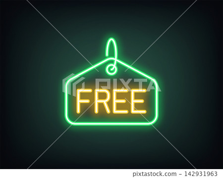 Outline neon free hangtag, green yellow. Neon promo label with text Free, shopping advertisement. Free gift offer, bonus shopping, gratis prize, offer without payment, zero price cost. Vector Outline neon free hangtag, green yellow. Neon promo label with text Free, shopping advertisement. Free gift offer, bonus shopping, gratis prize, offer without payment, zero price cost. Vector 142931963