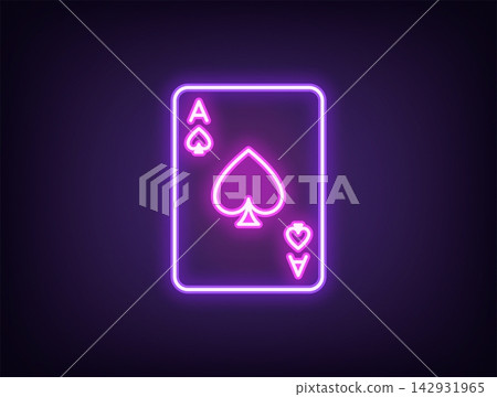 Outline neon spade ace, violet magenta. Neon card ace with spade icon, poker playroom. Spade card, poker game, play card suit, gambling casino game, black jack. Vector Outline neon spade ace, violet magenta. Neon card ace with spade icon, poker playroom. Spade card, poker game, play card suit, gambling casino game, black jack. Vector 142931965