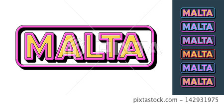 Text Malta in 3D style, tourist island of Maltese Archipelago. Malta Island in Mediterranean Sea, framed text icon set. Isolated word Malta with isometric letters in pop art style, vector set Text Malta in 3D style, tourist island of Maltese Archipelago. Malta Island in Mediterranean Sea, framed text icon set. Isolated word Malta with isometric letters in pop art style, vector set 142931975